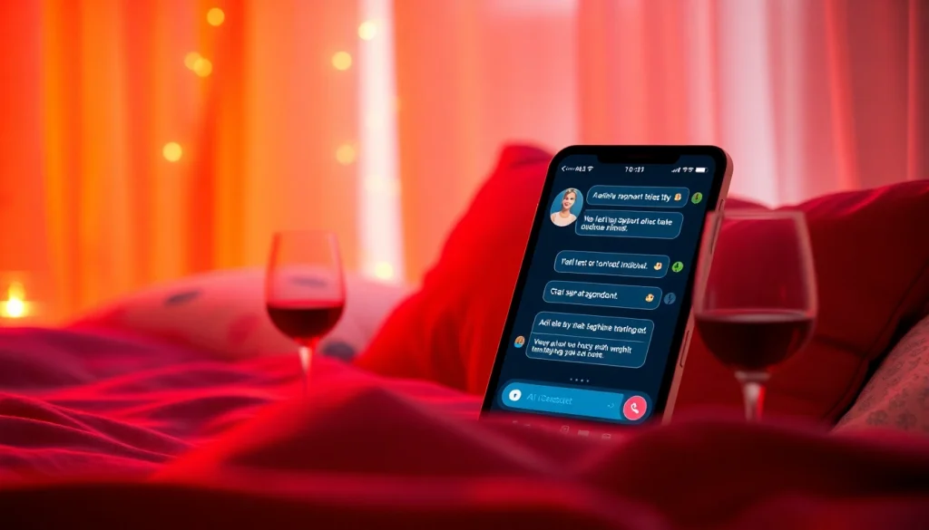Engaging scene of ai sexting with a friendly chatbot in a cozy, intimate room atmosphere featuring warm lighting.
