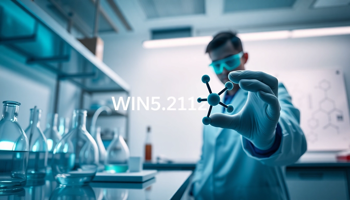 In a modern lab, a scientist studies the molecular structure of win55,212-2, showcasing innovation in cannabinoid research.