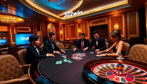 Experience the thrill of gambling at 32win 3 with vibrant poker chips and cards.