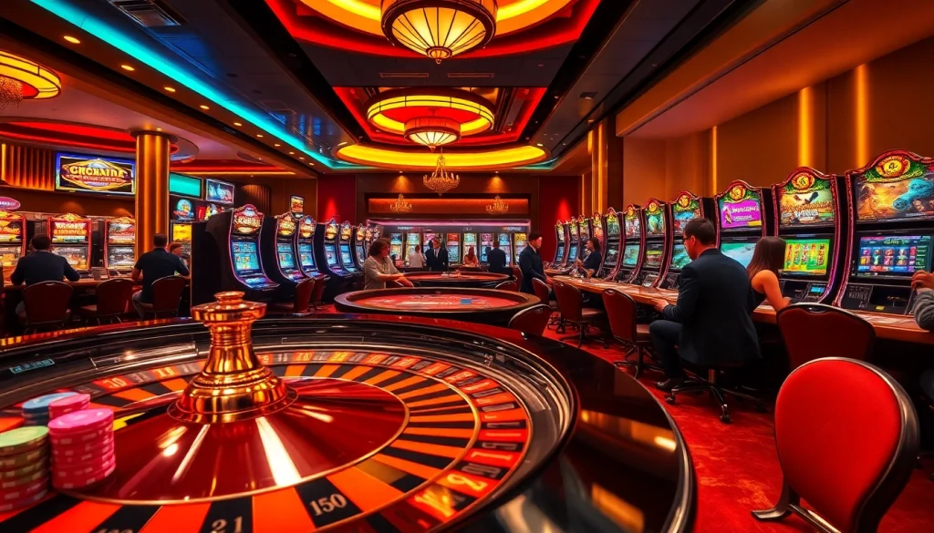 Experience the thrill of Game Haywin at a luxurious casino with vibrant tables and players in action.