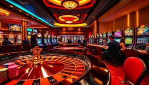 Experience the thrill of Game Haywin at a luxurious casino with vibrant tables and players in action.