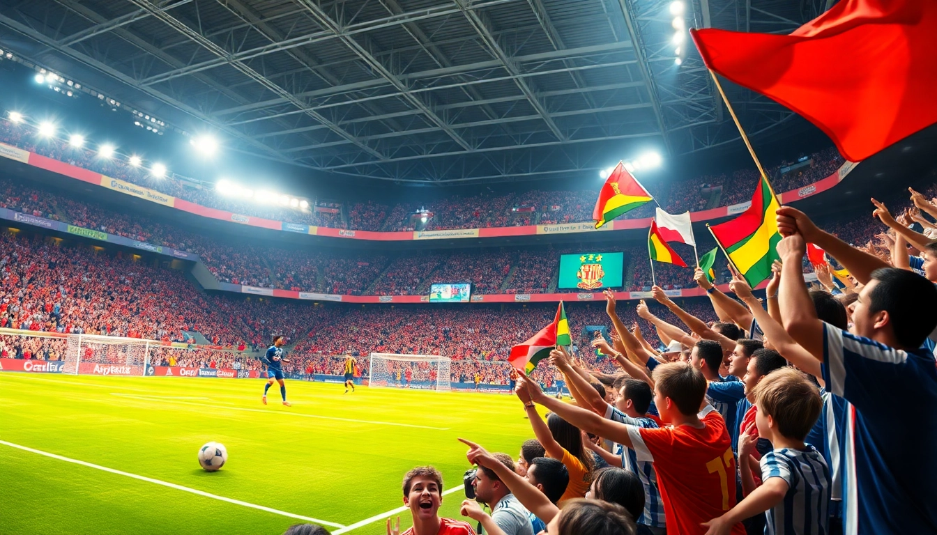 أجواء مباراة كورة لايف المثيرة مع الجماهير تحتفل في الملعب.