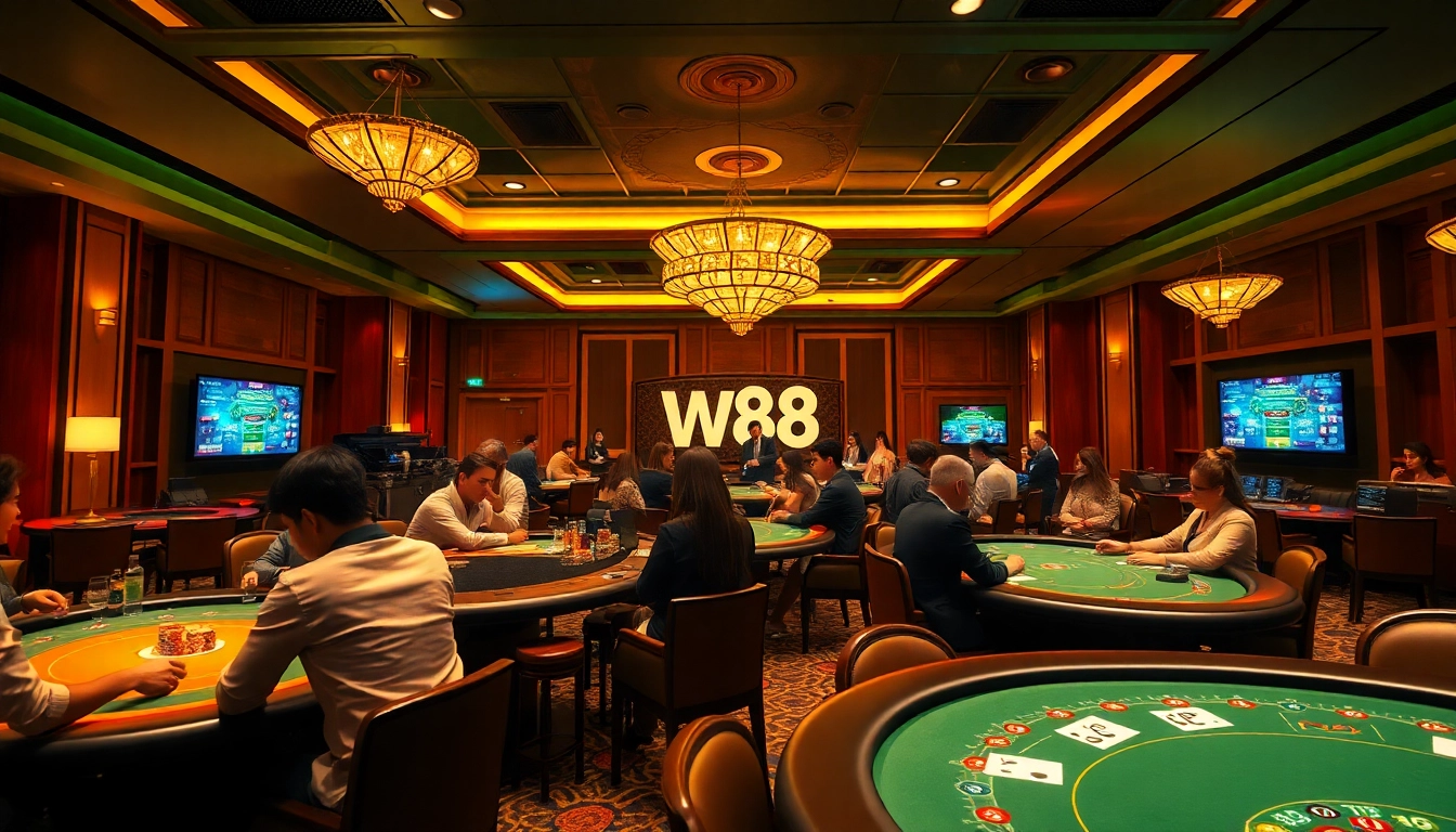 Experience the excitement of W88.nyc with players enjoying casino games like Baccarat and Blackjack.