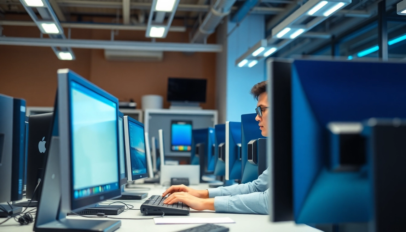 zirvegrupbilgisayar ile modern bir bilgisayar laboratuvarında çalışan bir profesyonel