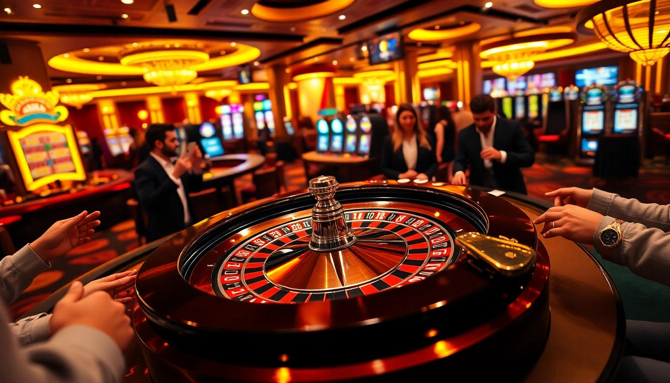 Cakhiatv enhances excitement in a luxurious casino with roulette and engaging players.