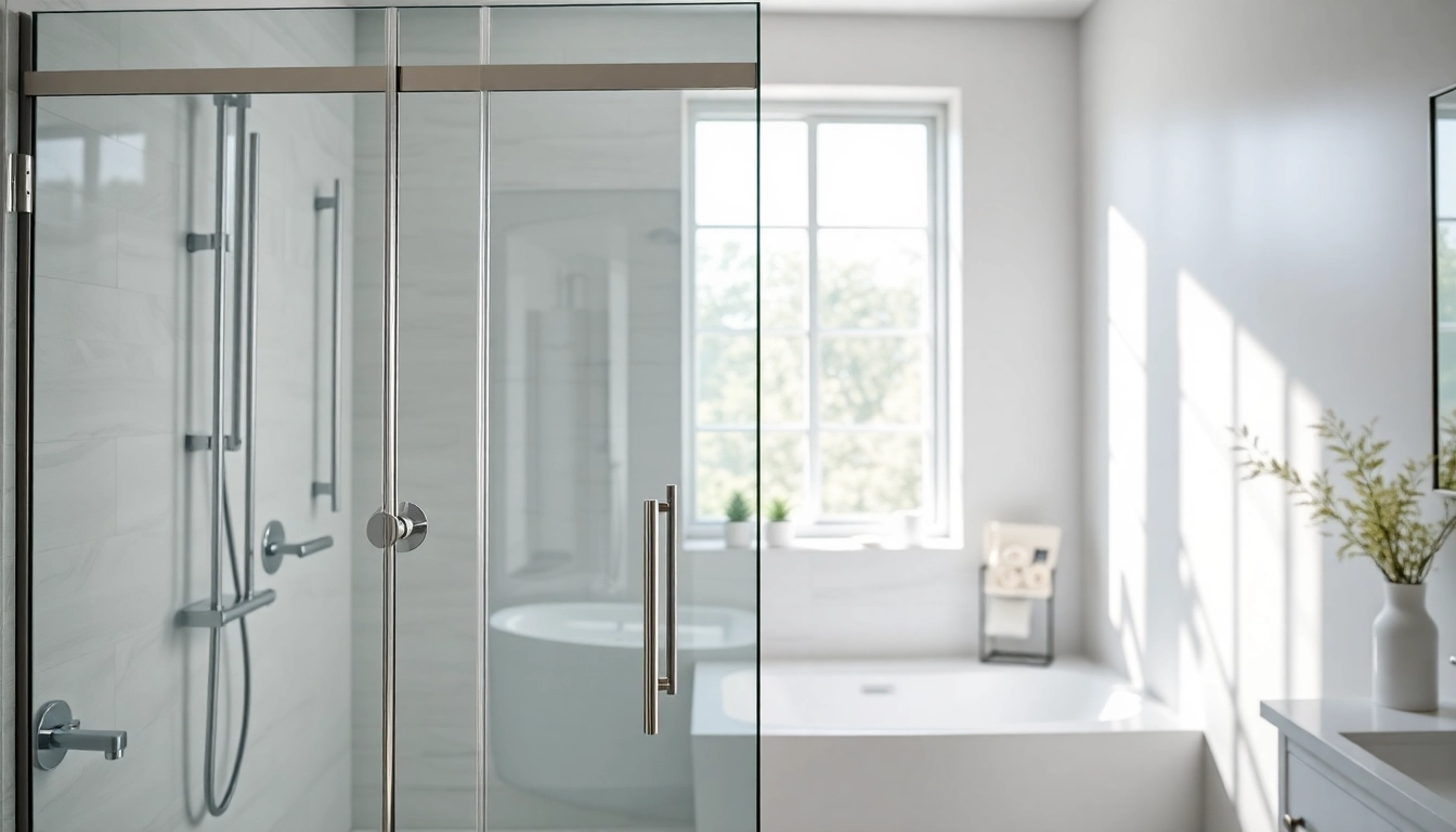 Showcase of elegant shower doors featuring sleek glass designs and chrome fixtures.