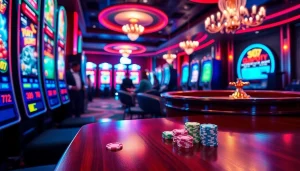 Win big at slot depo pulsa with vibrant casino action highlighted by colorful slot machines.