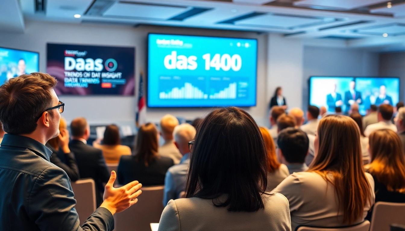 Engaged professionals discussing das 140 at a vibrant technology conference.