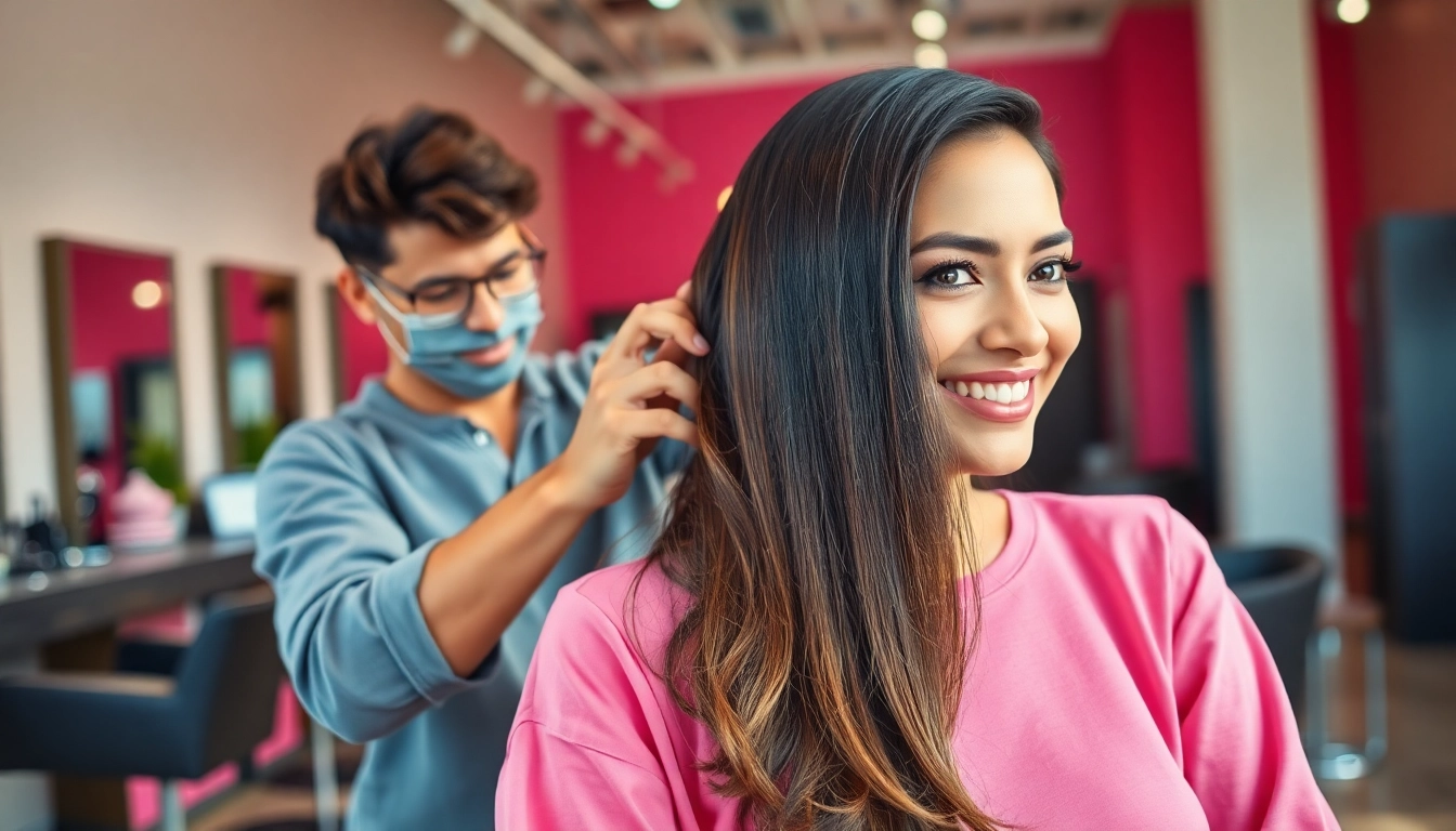 Coafat Bucuresti: hairstylist creating a stunning hair transformation in a modern salon.