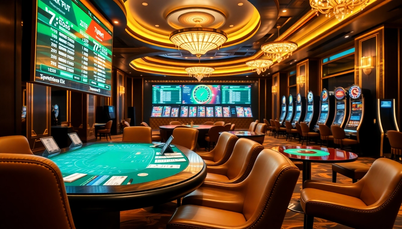 Experience the excitement of betting at 7upbet in this luxurious sportsbook setting.