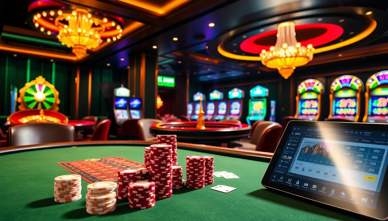 Engage with link vào hello88 at a luxurious casino table, showcasing poker and roulette excitement.