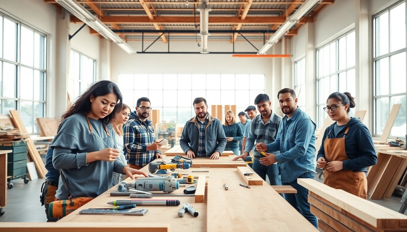Students at construction trade schools in Texas actively working on hands-on learning projects.