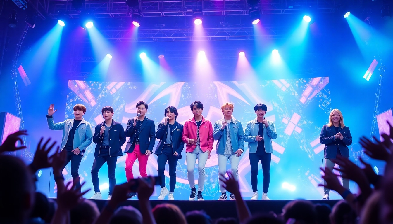 BTS news highlights an exciting live performance with dynamic lighting and vibrant audience engagement.