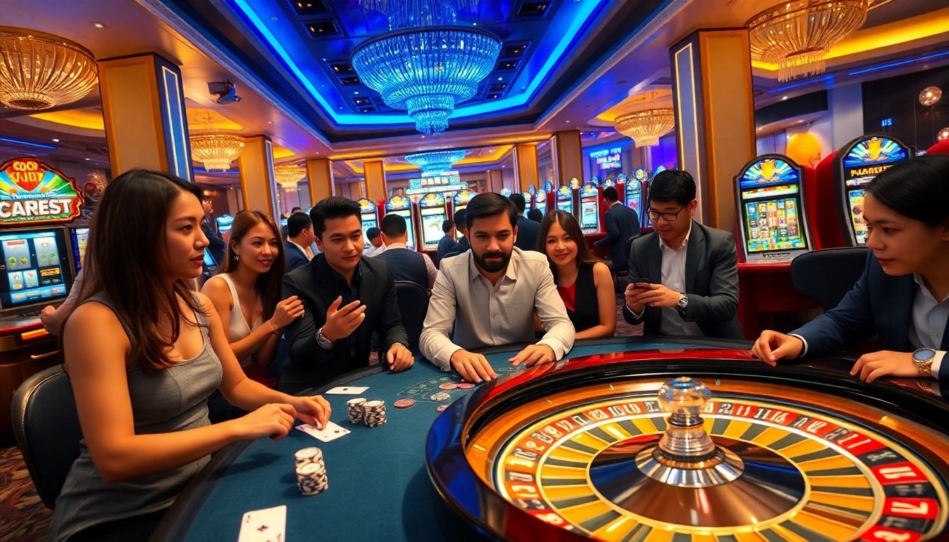 Players enjoying the GO 88 gaming experience with poker chips and vibrant roulette wheels.