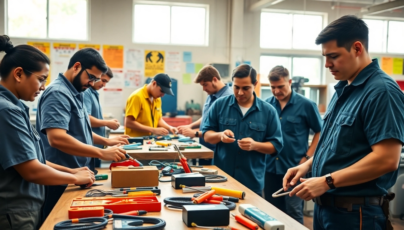 Engaged apprentices in electrician apprenticeship hawaii workshop setting.