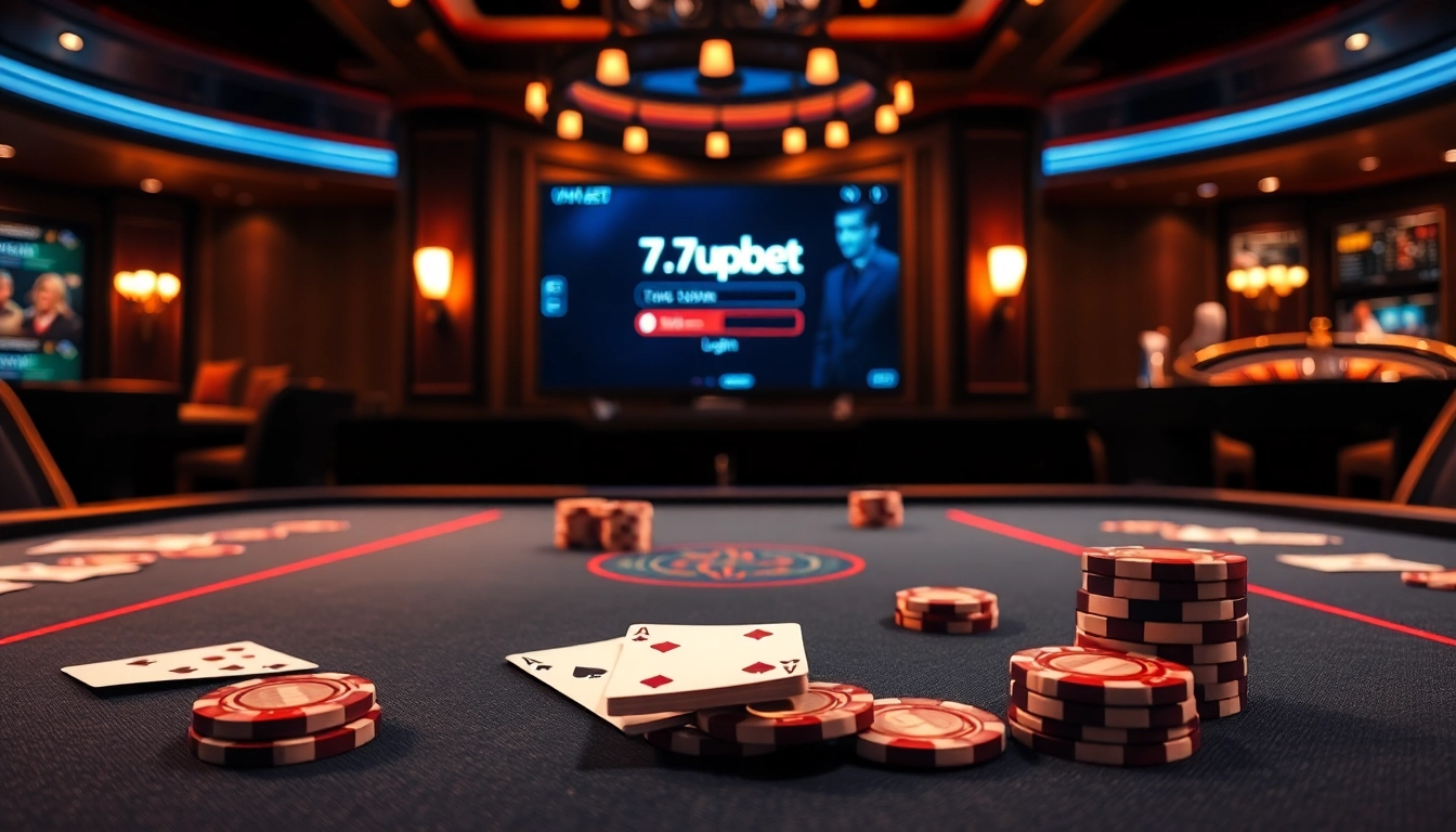 Players engaging in a thrilling game at a luxurious casino while utilizing the 7upbet login interface for betting.