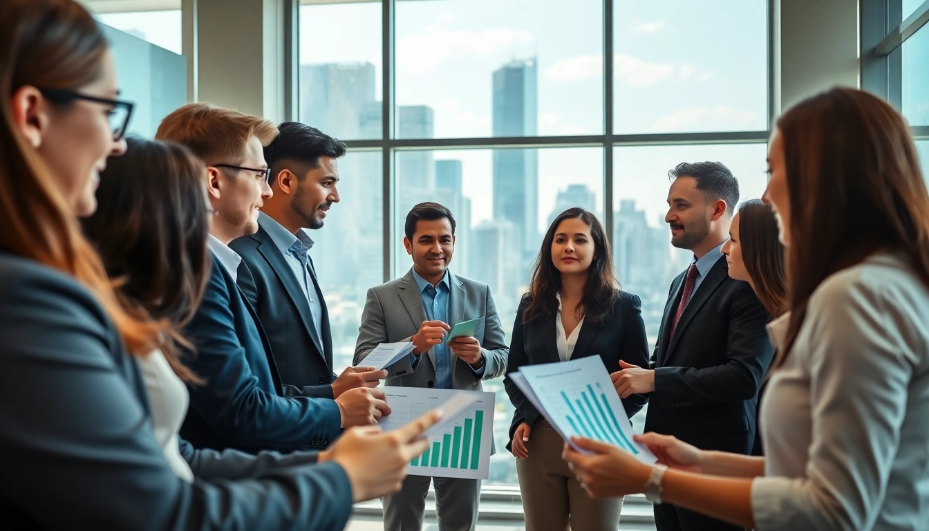 Boost business growth insights with a dynamic team strategizing in a modern office.