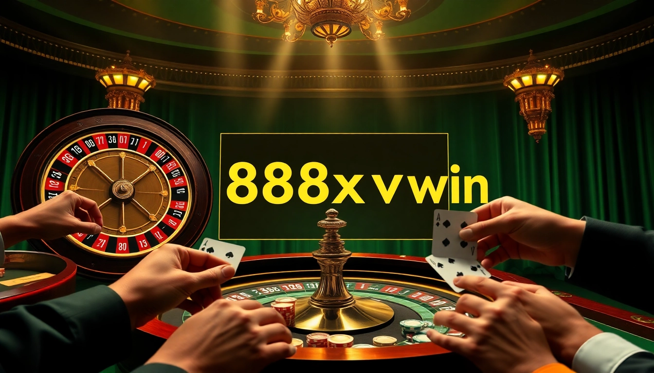 Experience the thrill of 88xx win as players engage with luxurious casino elements, betting on cards and chips.