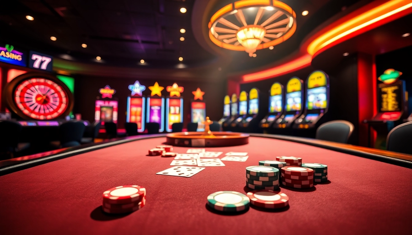 Experience thrilling games at okfun casino with an exciting poker table and vibrant atmosphere.