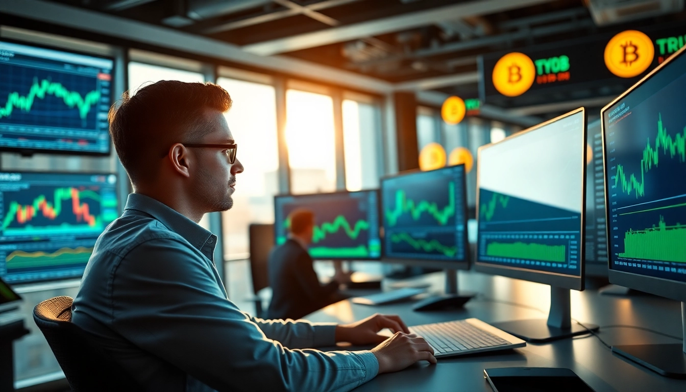 Achetez du bitcoin avec un expert en trading dans un bureau moderne et technologique.