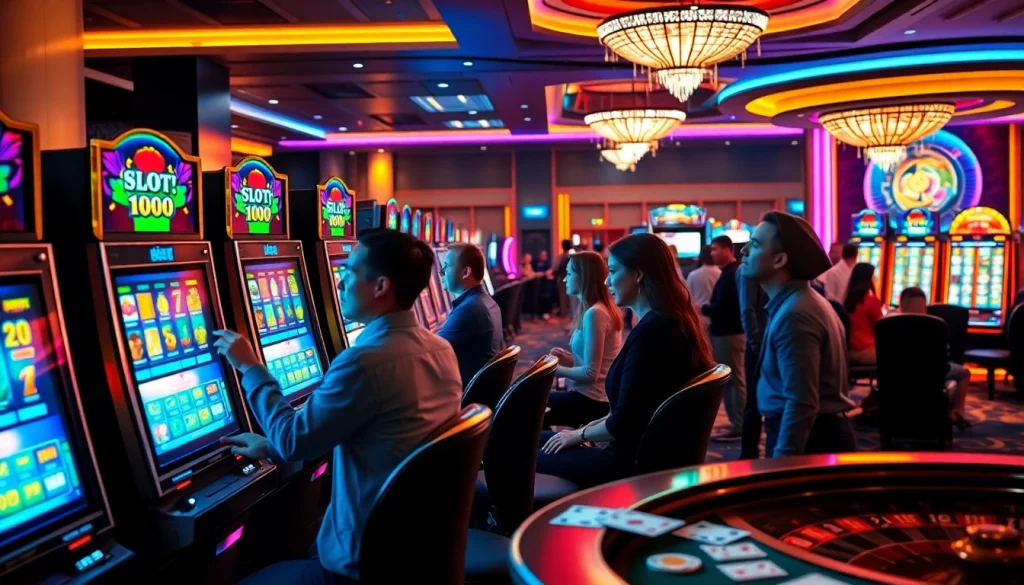 Play on the slot depo 1000 machines with vibrant excitement in a bustling casino