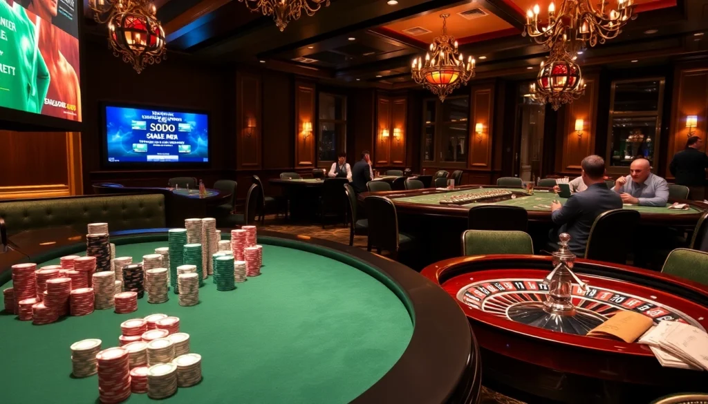 SODO Casino players engaging in exciting poker games at a luxurious table.