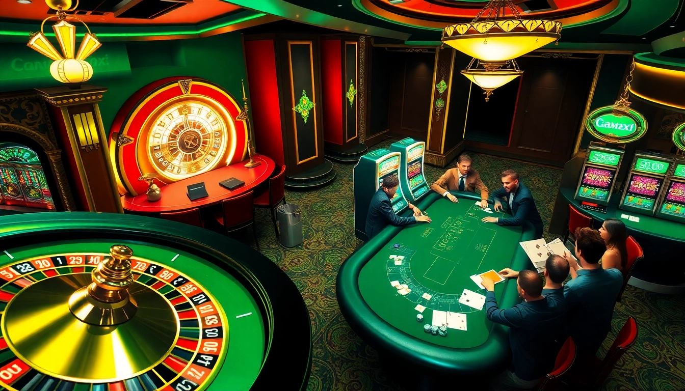 Experience the thrill of gambling in an elegant casino setting with indoxxi-inspired visuals of roulette, poker, and vibrant slot machines.