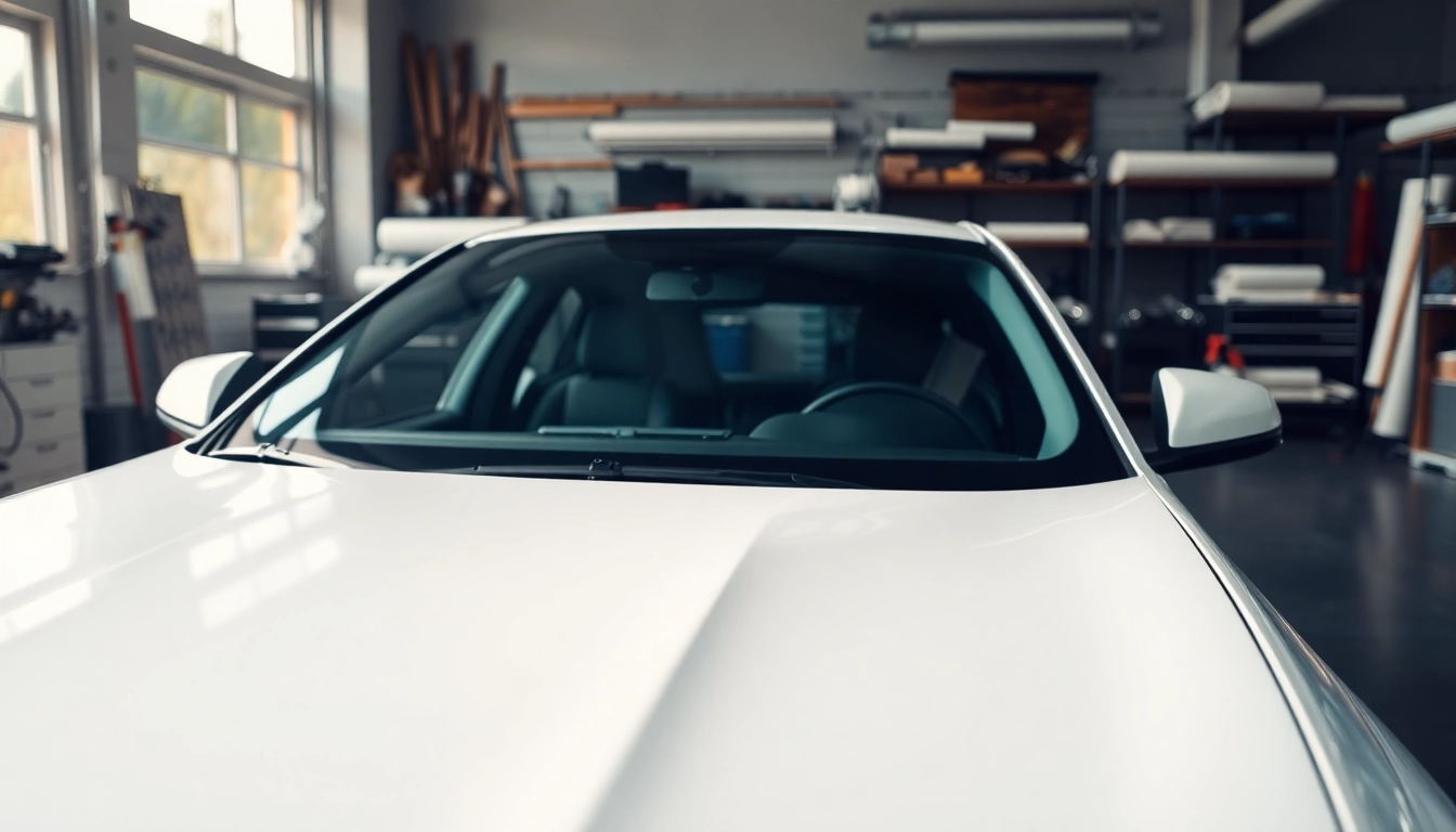 See paint protection film near me expertly applied on a car in a well-lit workshop.