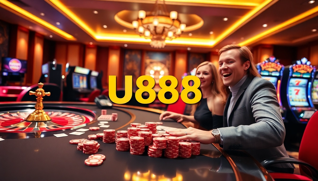 U888 online casino scene showcasing vibrant gaming action and luxurious atmosphere.
