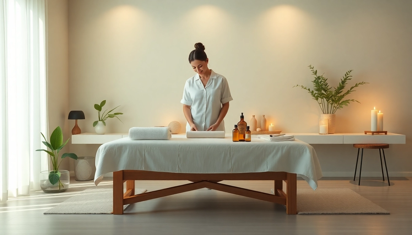 Relaxing 서울출장마사지 scene with a professional therapist, ambient lighting, and calming décor.