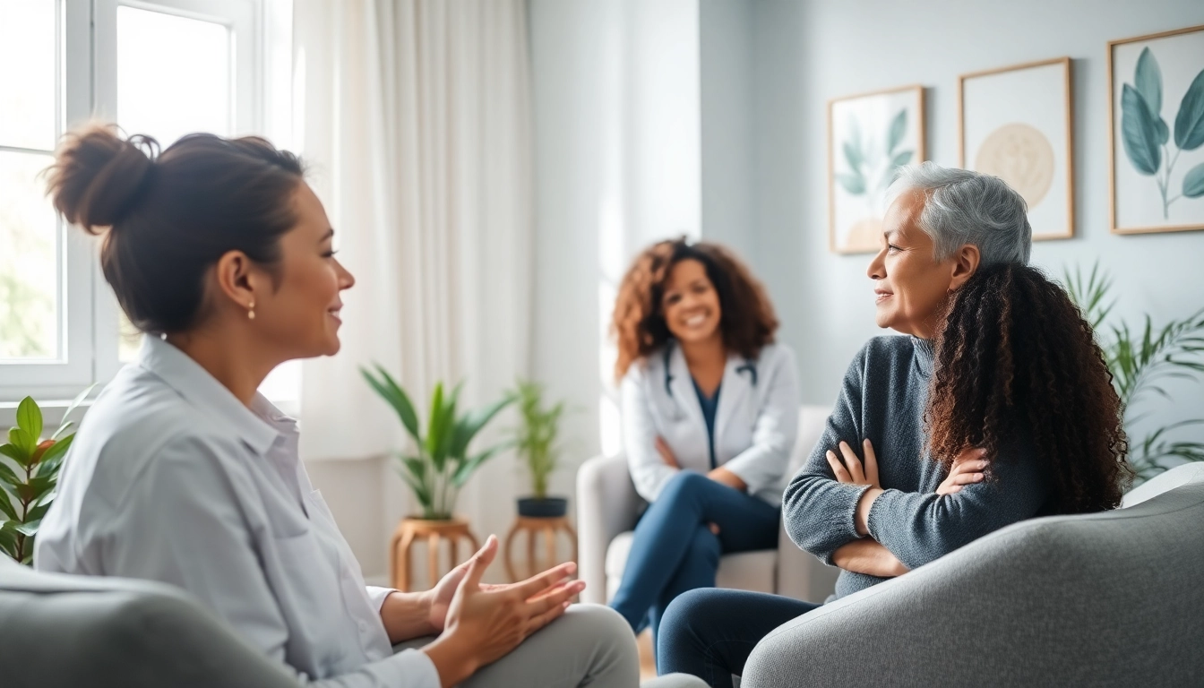 Anxiety symptoms addressed in a calm therapy session, featuring engaging therapist and comforting environment.