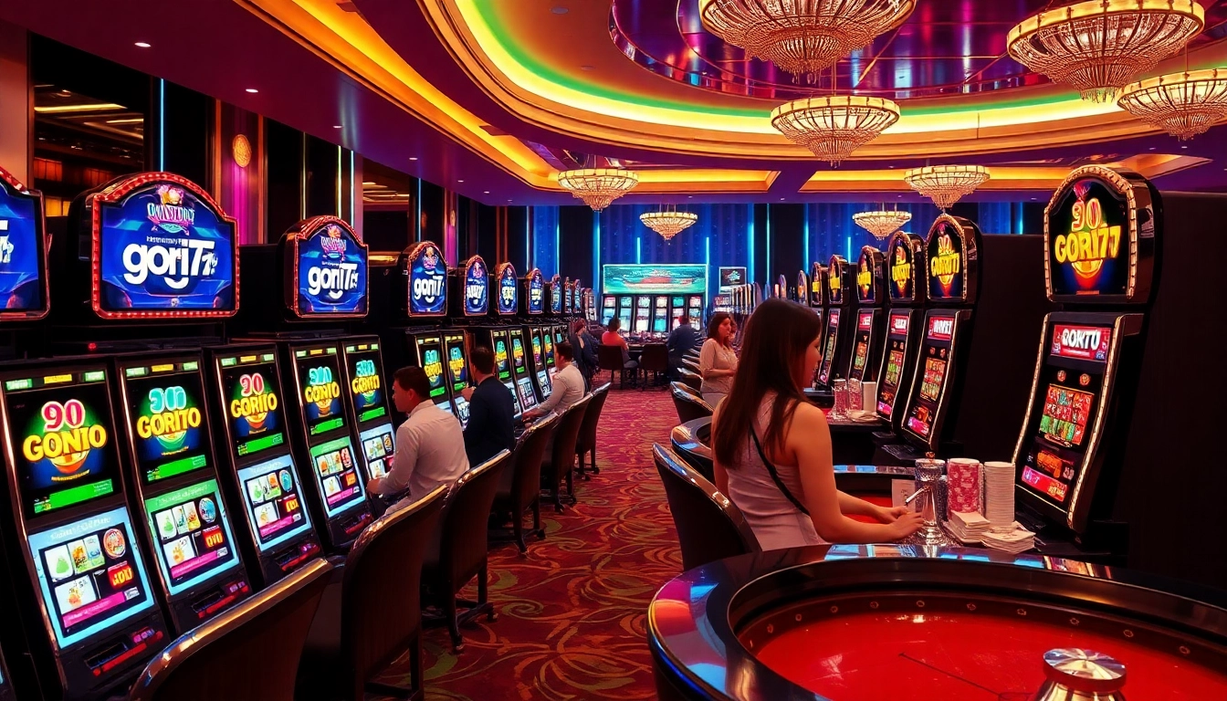 Players enjoy excitement at gori77 slot machines in a vibrant casino environment.
