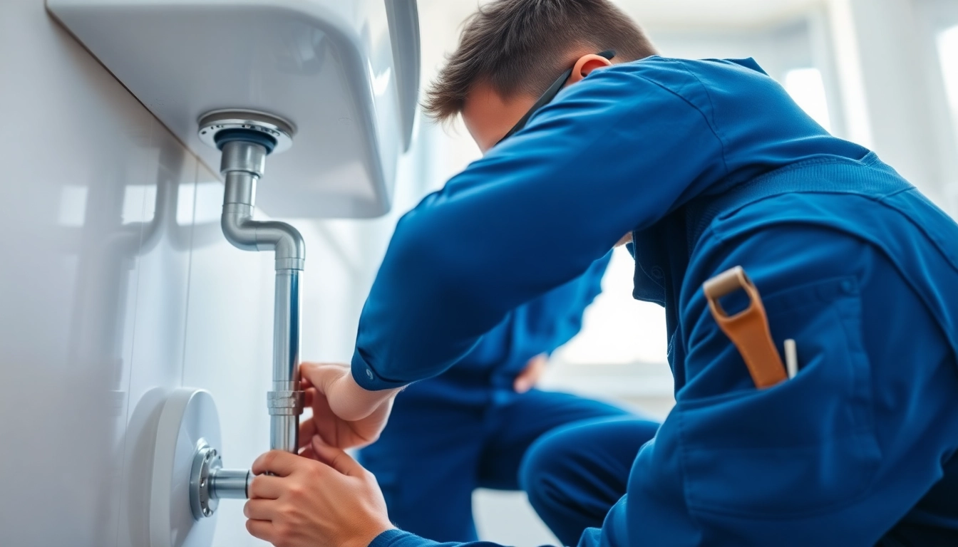 Mastering plumbing apprenticeship with skilled plumber fixing pipes in a modern bathroom.