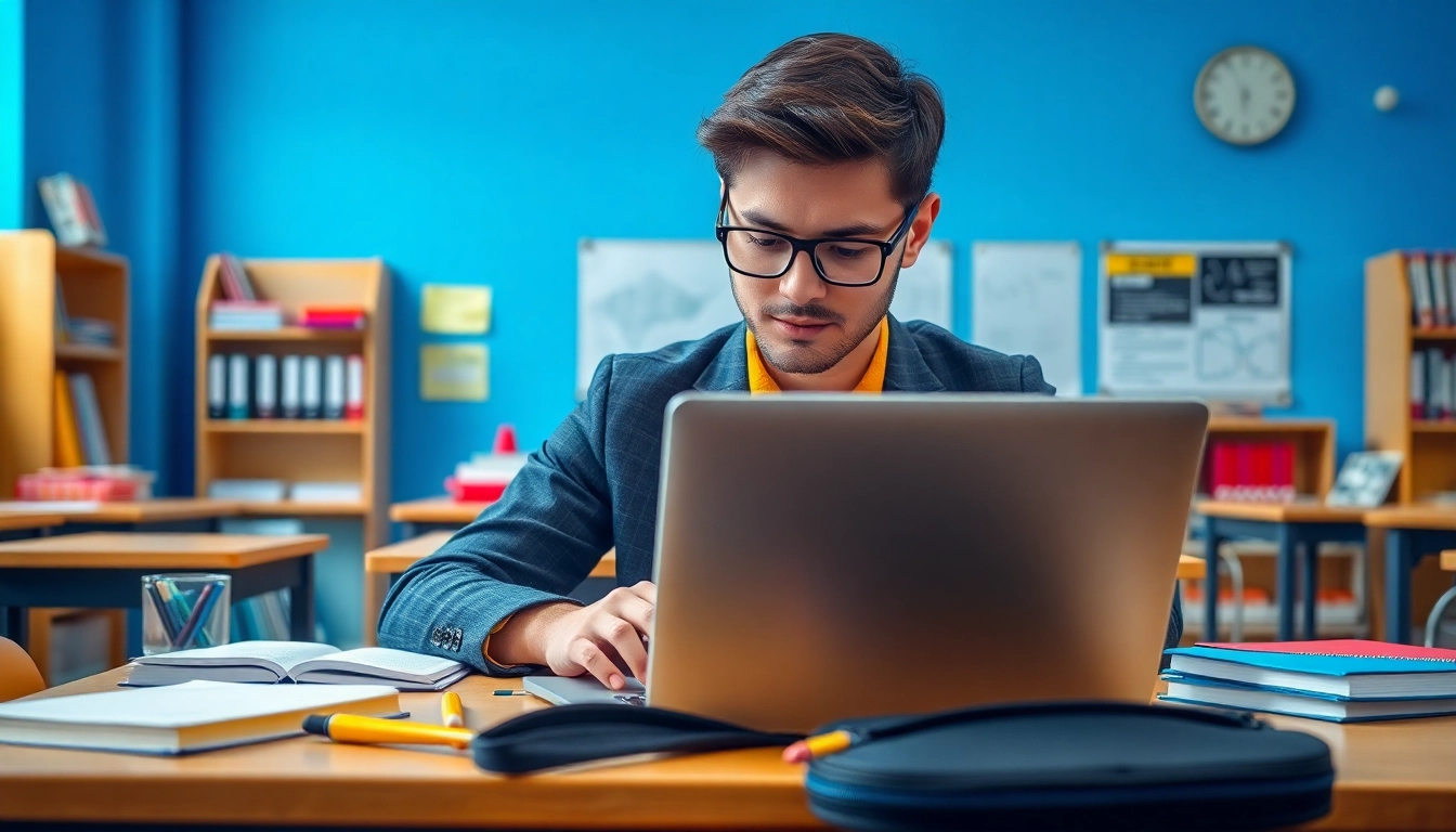 Präsentation einer Handytasche Schule auf einem Schreibtisch während des Lernens.