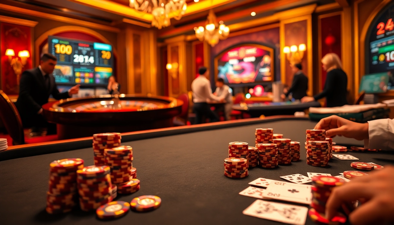 Vivez l'excitation au meilleur casino en ligne avec des jetons de poker vibrants, des cartes à jouer et une roulette en action.