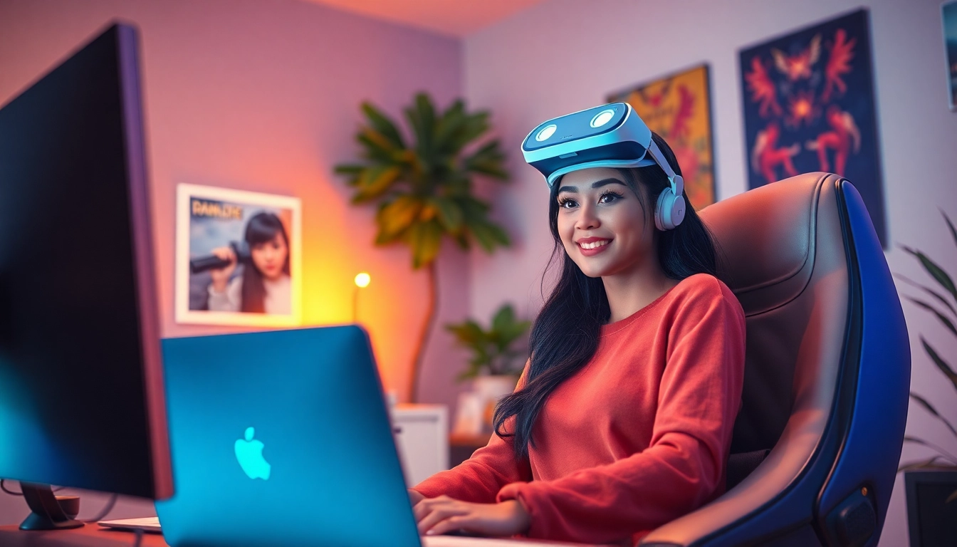 AI girlfriend interacting with user in a cozy virtual reality setting, showcasing companionship.