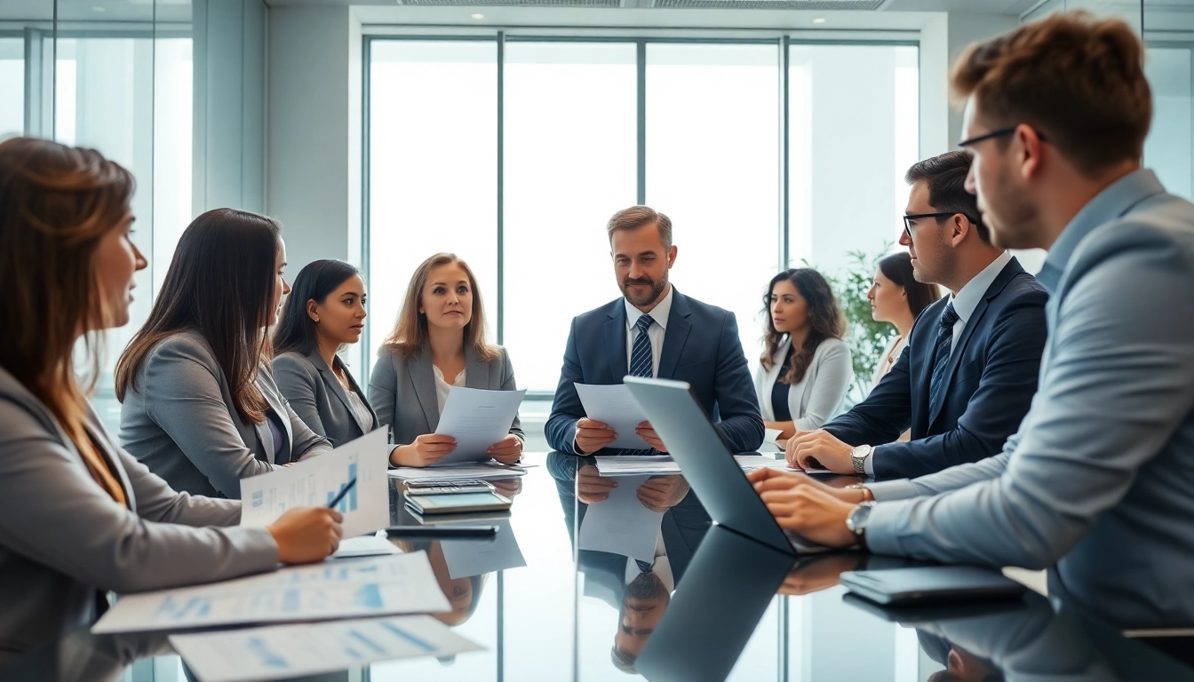 Audit Services in Dubai showcased in a modern office with professionals discussing financial reports.