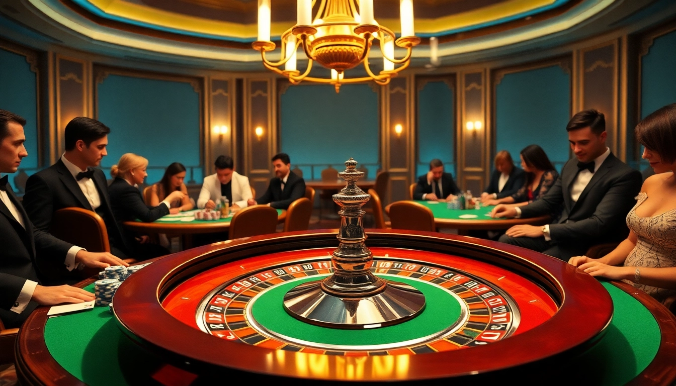 Vivez l'excitation du meilleur casino en ligne avec une scène de roulette vibrante mettant en scène des joueurs enthousiastes et un décor élégant.