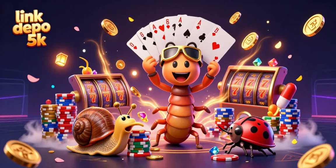 Spin the reels at link depo 5k with a lively casino scene featuring colorful characters and vibrant action.